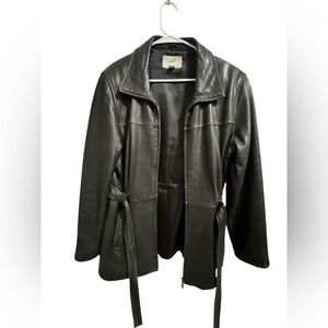 Vintage Jacqueline Ferrari Black Lambskin Belted Leather Jacket Size L 1990s